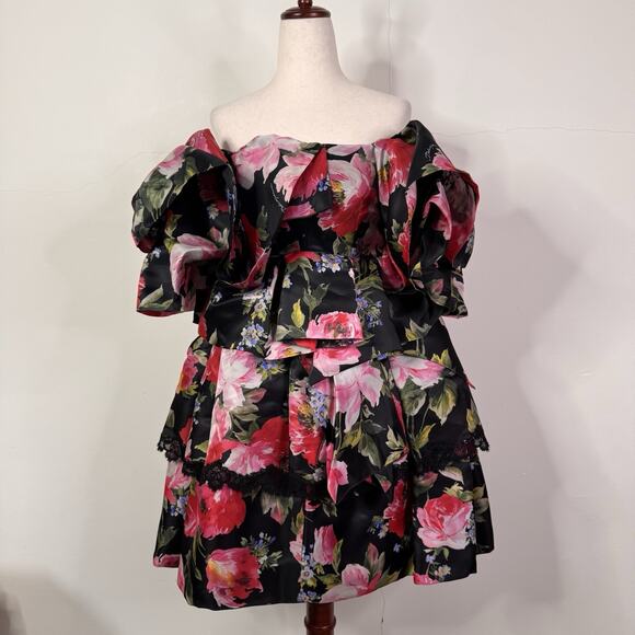 Dolce & Gabbana Runway Dark Floral Ruffle Mini Dress NWT IT 38 US 2 Romantic - Picture 13 of 16
